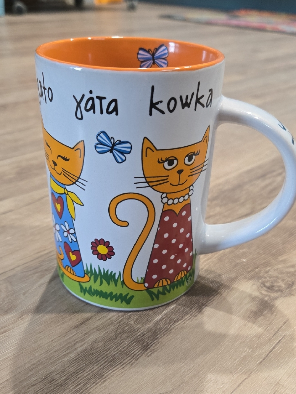 Whimsical Cat Ceramic Mug with Orange Interior - GREEK CATS